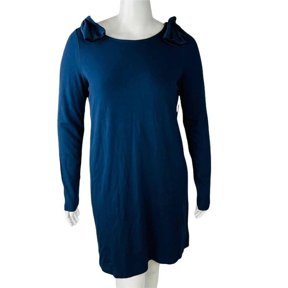 New Crown & Ivy Womans Sz XL Dress Stretch Blueโ Bow Shoulder Long Sleeve NWT